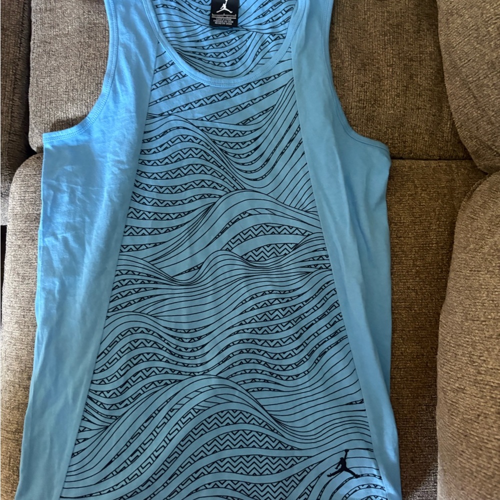 Nike Jordan Sky Blue Tank with Black Wave Graphic Boy Size Large